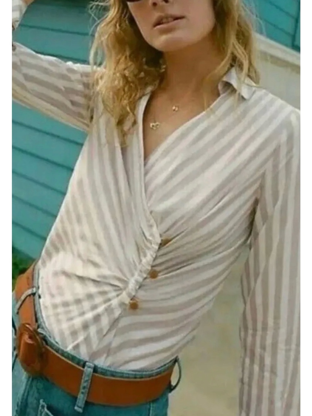 Anthropologie Maeve Striped Surplice Top